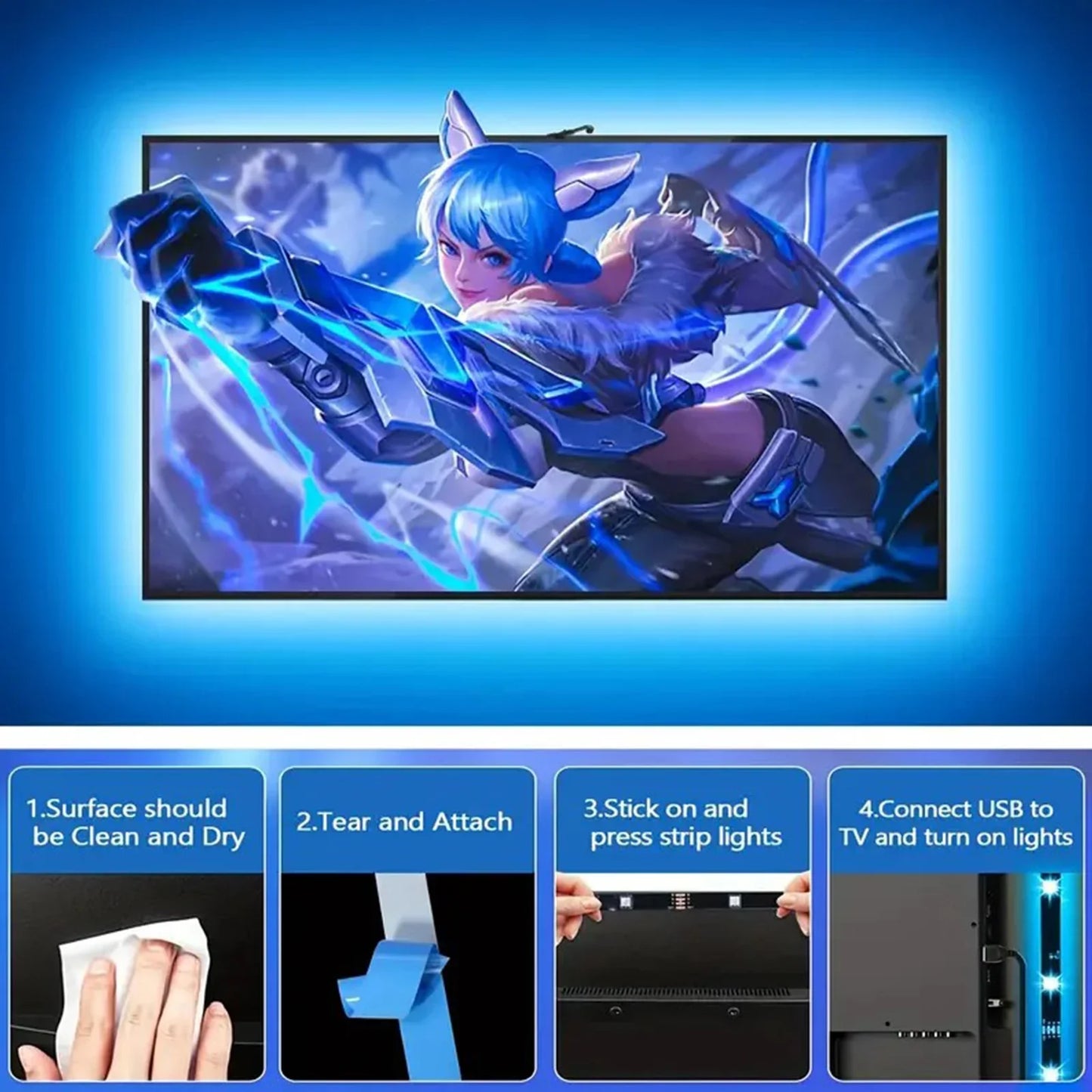Smart RGBIC LED Backlight Strip – Color Sensor, Music Sync & App Control for PC & TV Gaming Setup