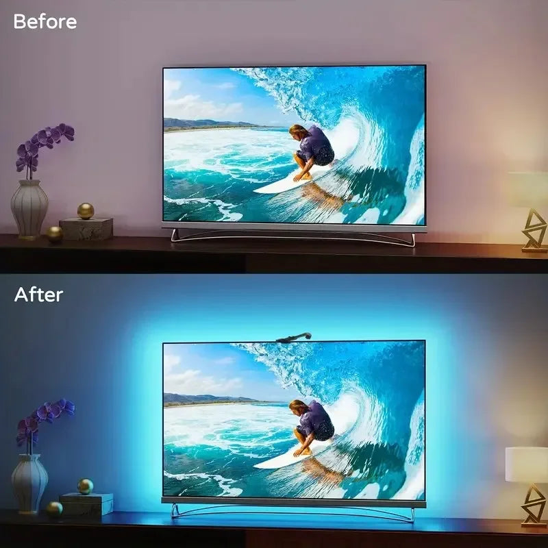 Smart RGBIC LED Backlight Strip – Color Sensor, Music Sync & App Control for PC & TV Gaming Setup