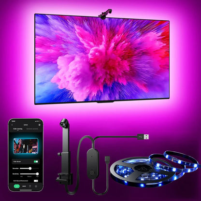 Smart RGBIC LED Backlight Strip – Color Sensor, Music Sync & App Control for PC & TV Gaming Setup