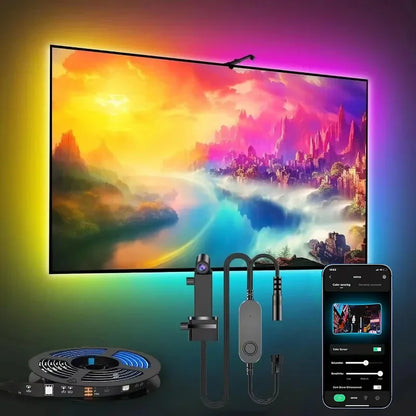 Smart RGBIC LED Backlight Strip – Color Sensor, Music Sync & App Control for PC & TV Gaming Setup