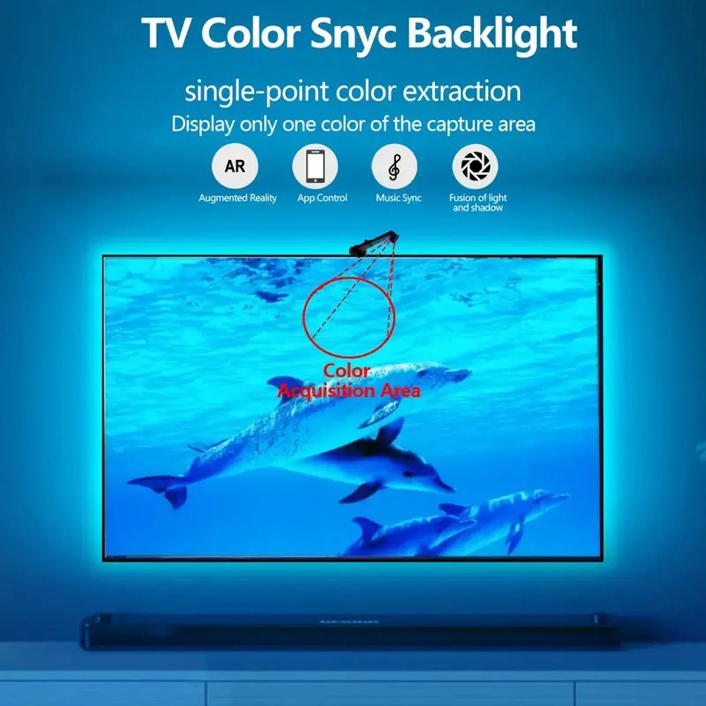Smart RGBIC LED Backlight Strip – Color Sensor, Music Sync & App Control for PC & TV Gaming Setup