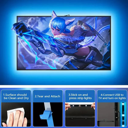 Smart RGBIC LED Backlight Strip – Color Sensor, Music Sync & App Control for PC & TV Gaming Setup