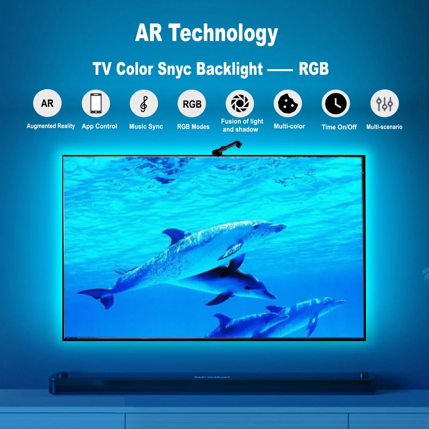 Smart RGBIC LED Backlight Strip – Color Sensor, Music Sync & App Control for PC & TV Gaming Setup